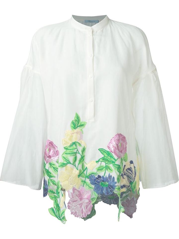 Blumarine Wide Sleeve Floral Embroidered Applique Blouse, Women's, Size: 40, White, Cotton/silk