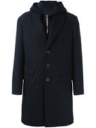 Neil Barrett Layered Hooded Coat, Men's, Size: 50, Blue, Polyester/viscose/wool