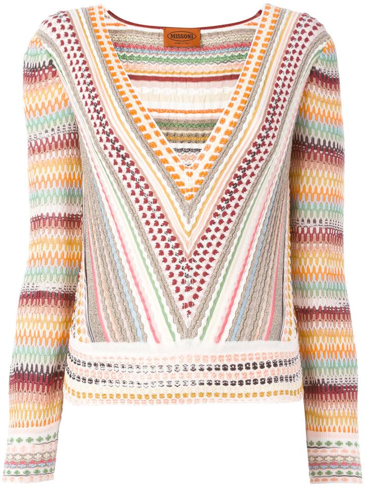 Missoni Patterned Plunge Top, Women's, Size: 42, Viscose/nylon/spandex/elastane