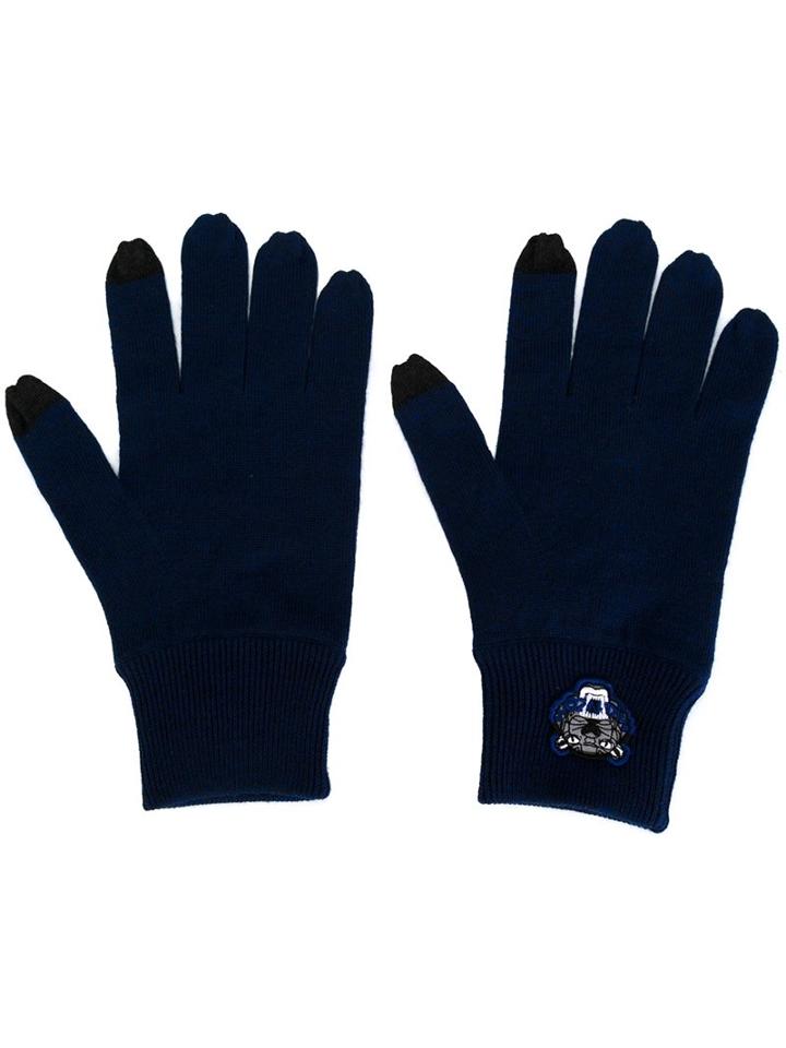 Kenzo 'mini Tiger' Knit Gloves, Adult Unisex, Blue, Wool
