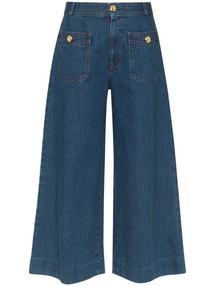 Gucci High-waisted Denim Culottes - Blue