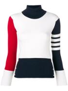 Thom Browne Colourblock Ribbed Turtleneck Sweater - White