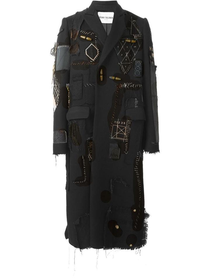 Heikki Salonen Fully Patched Long Coat, Men's, Size: Medium, Black, Viscose/wool