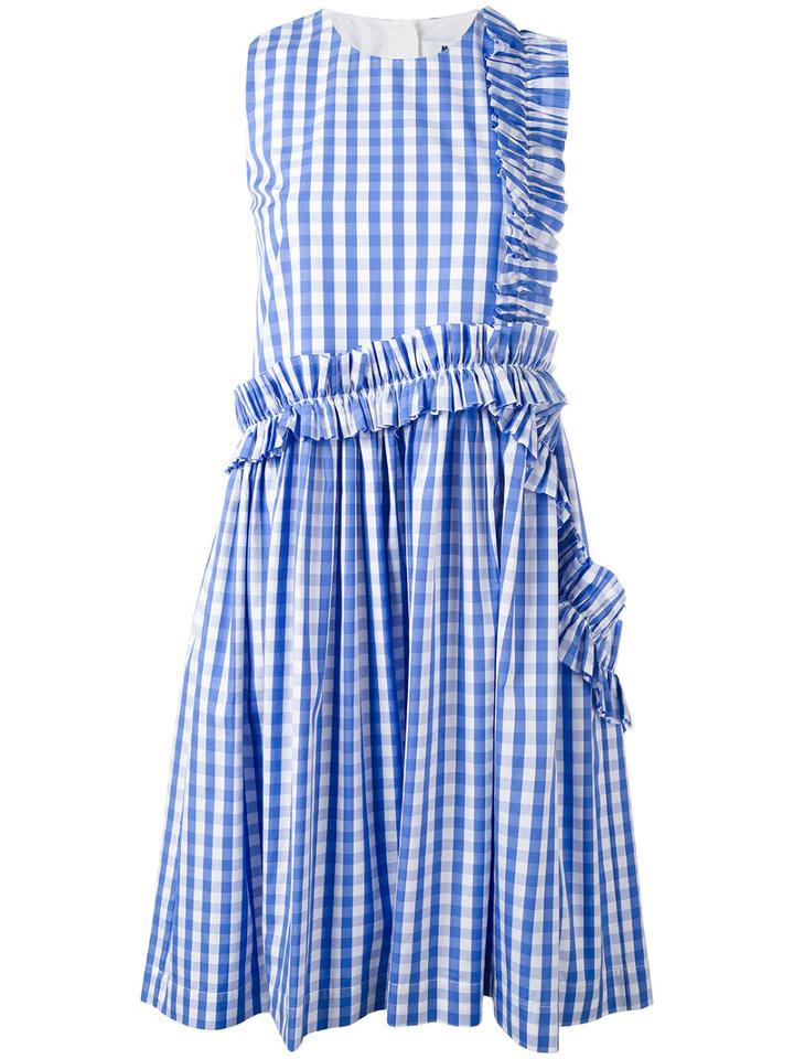 Msgm - Ruffled Detail Checked Dress - Women - Cotton - 38, Black, Cotton