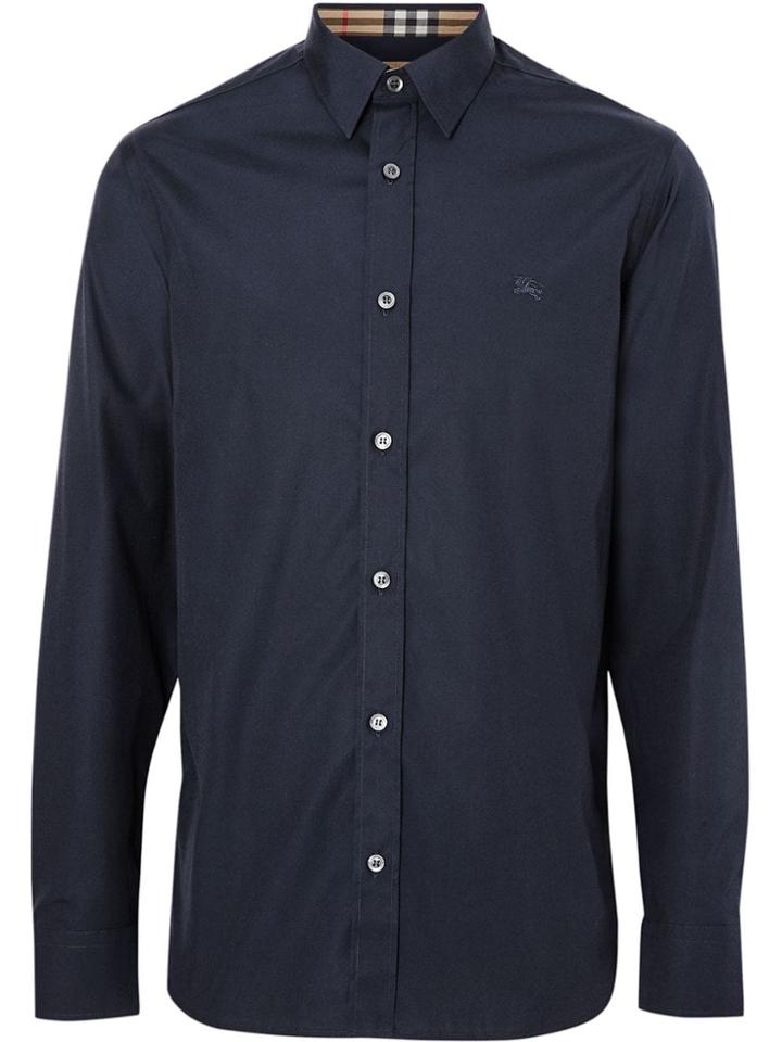 Burberry Contrast Button Stretch Cotton Shirt - Blue