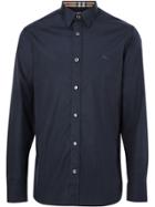 Burberry Contrast Button Stretch Cotton Shirt - Blue