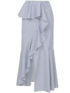 Goen.j Striped Asymmetric Ruffle Midi Skirt - White