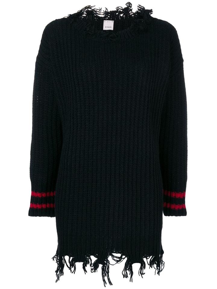 Pinko Frayed Hem Knitted Dress - Black
