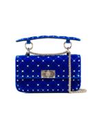 Valentino Blue Rockstud Spike Small Velvet Chain Bag