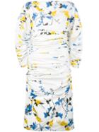 Salvatore Ferragamo - Ruched Floral Print Dress - Women - Silk/cotton/acetate - 42, White, Silk/cotton/acetate
