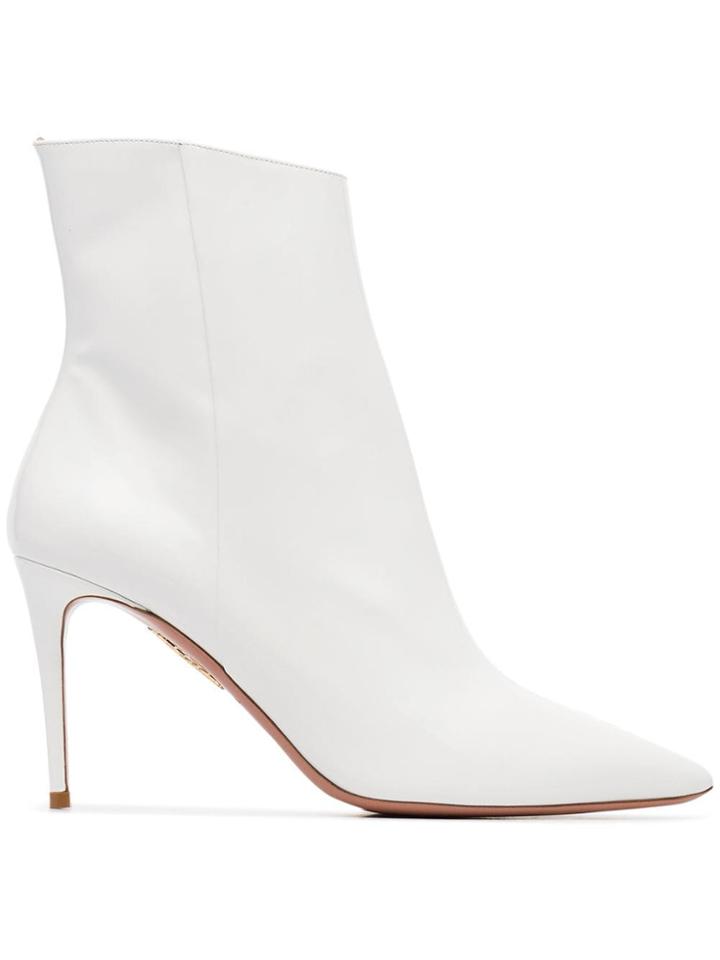 Aquazzura Alma 85 Patent Leather Ankle Boots - White