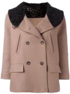 Alberto Biani Fur Effect Collar Peacoat, Women's, Size: 38, Brown, Virgin Wool/polyamide/viscose/acetate
