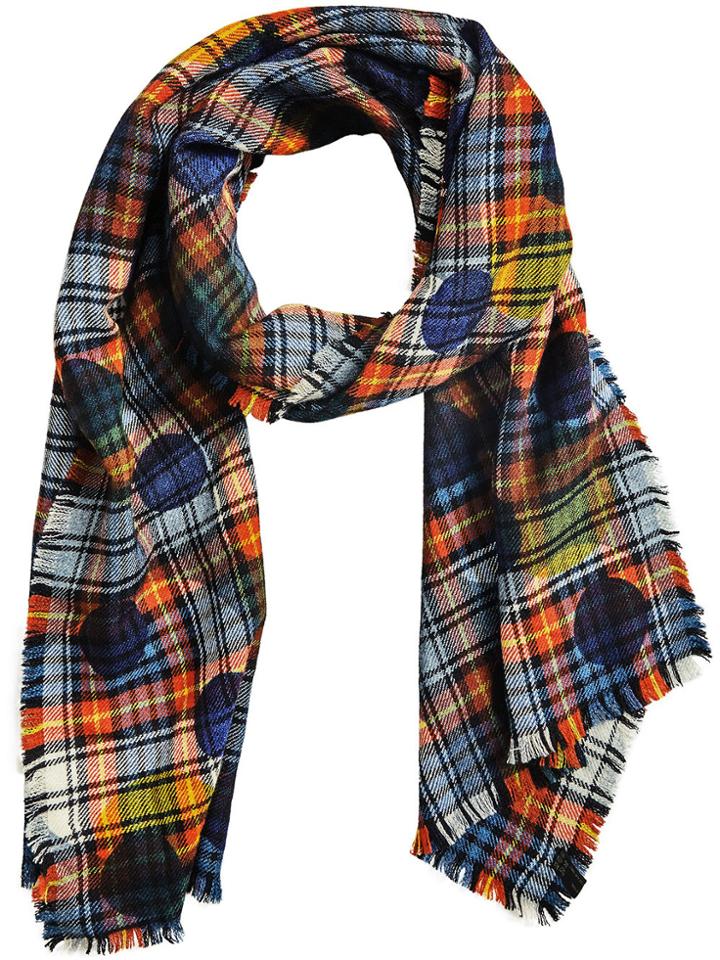 Burberry Dot Print Tartan Scarf - Blue