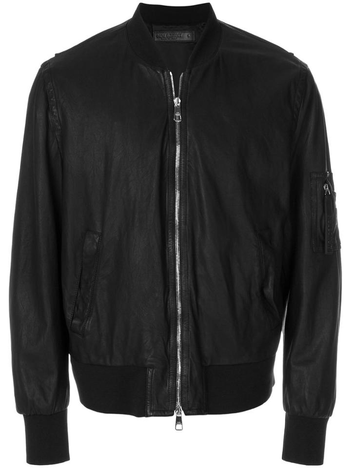 Neil Barrett Washed Leather Bomber Jacket - Black