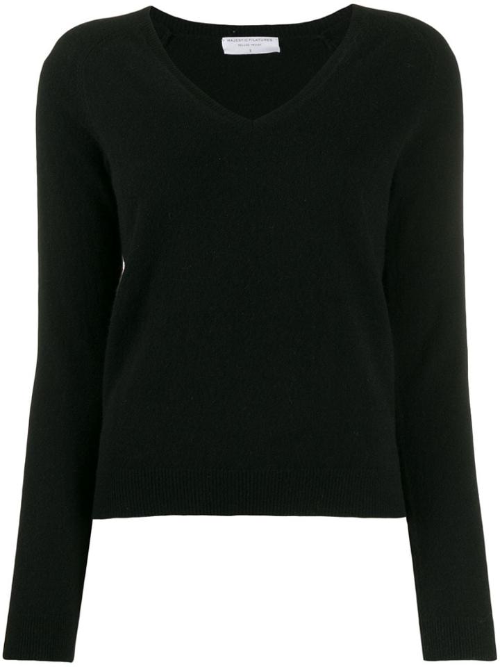 Majestic Filatures Knitted V Neck Jumper - Black
