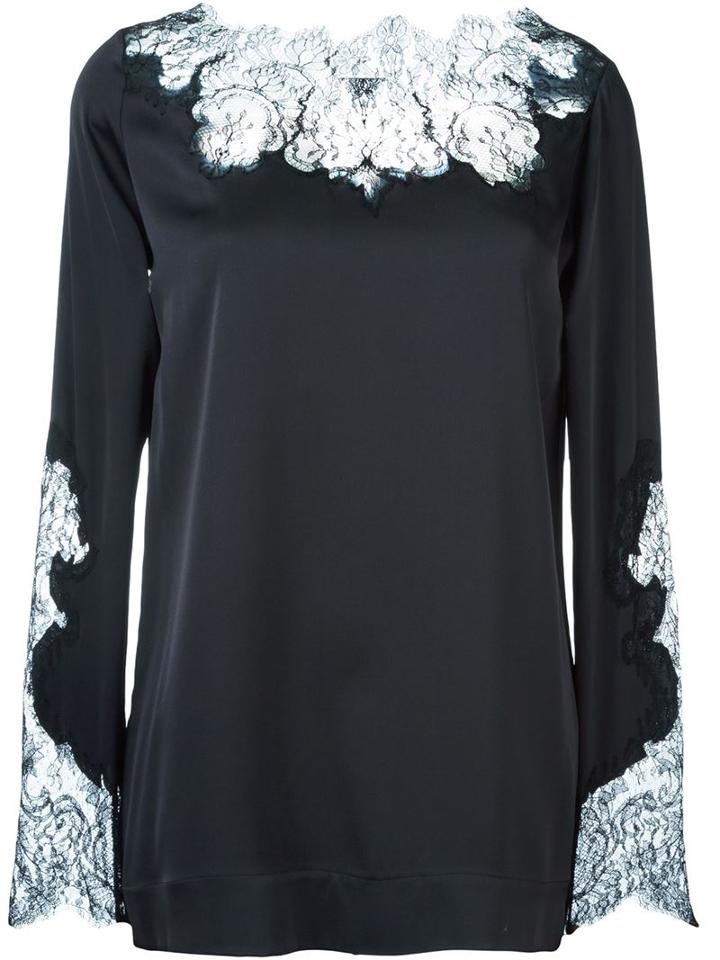 Ermanno Scervino Lace Detail Blouse, Women's, Size: 44, Black, Silk/spandex/elastane/polyamide