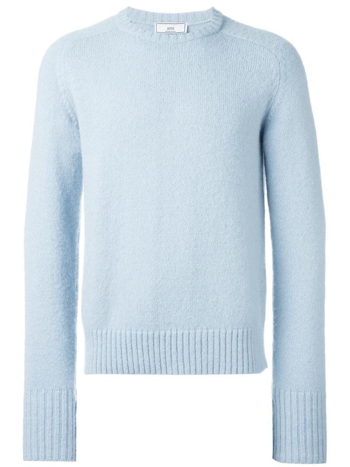 Ami Alexandre Mattiussi Crew Neck Jumper, Men's, Size: Small, Blue, Alpaca/wool/polyamide