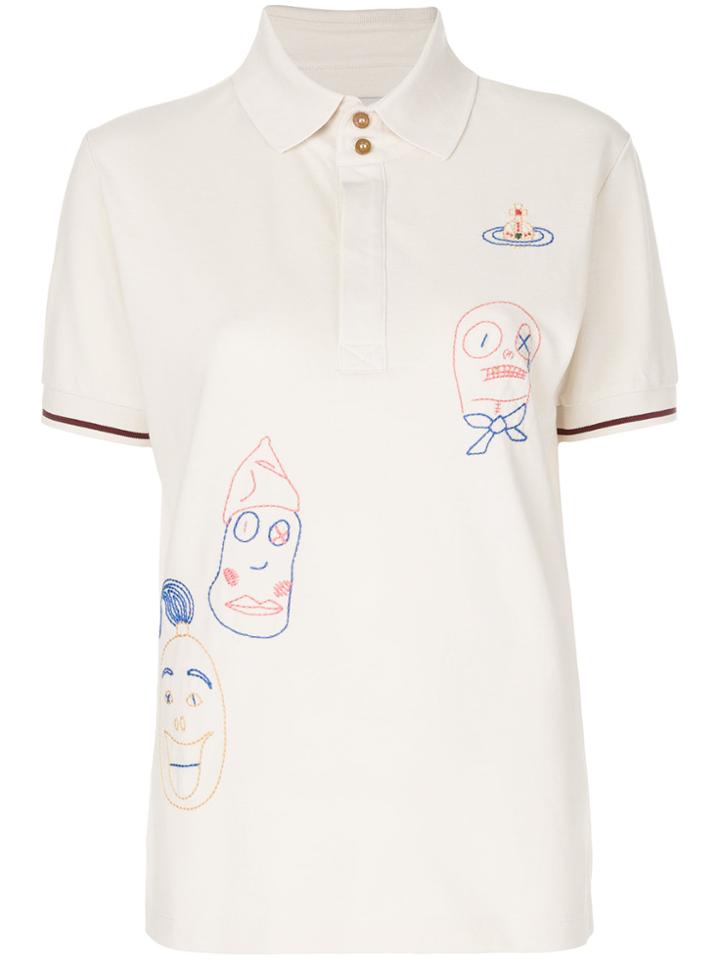 Vivienne Westwood Anglomania Scribble Embroidered Polo Shirt - Nude &