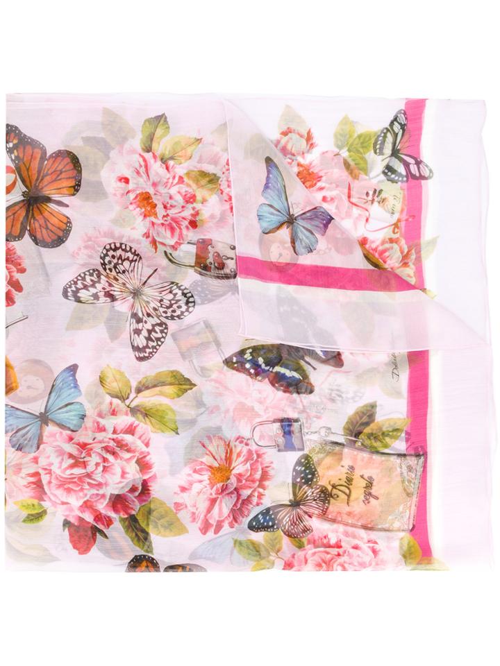 Dolce & Gabbana Butterfly Padlock Printed Neck Scarf - Pink & Purple
