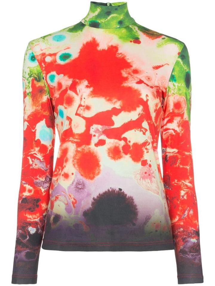 Samuel Gui Yang Turtleneck Tie Dye Print Cotton Top - Red