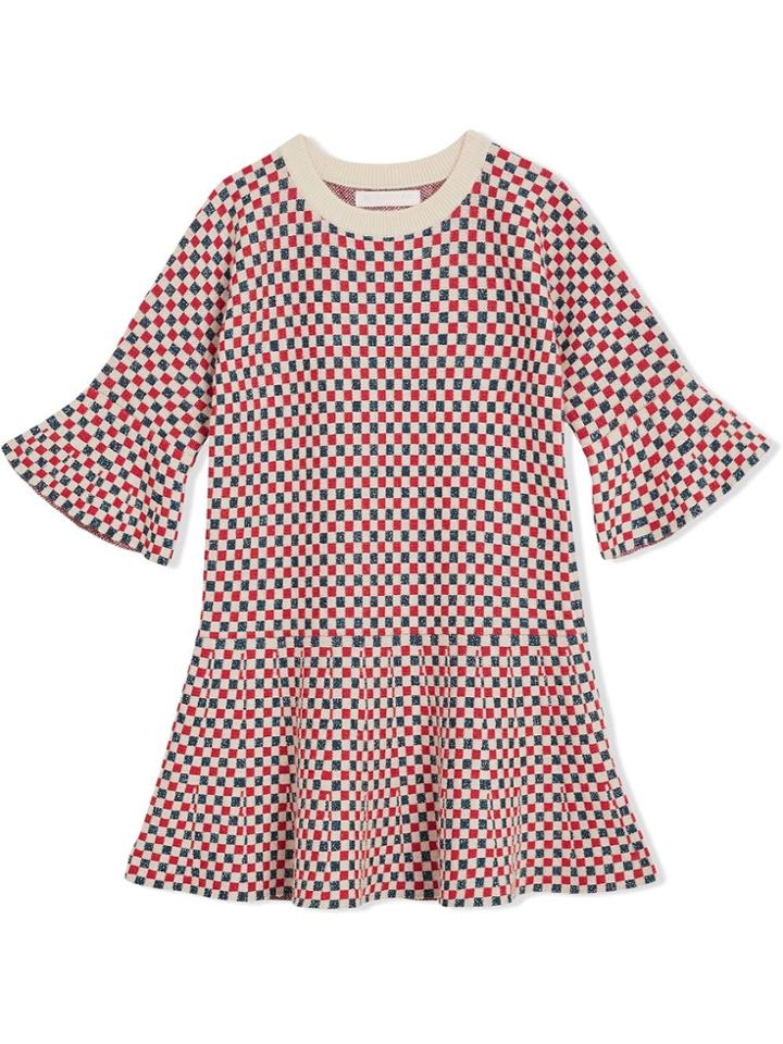 Burberry Kids Chequered Cashmere Lurex Blend Dress - White