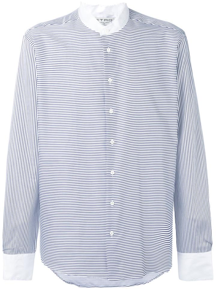 Etro - Striped Collarless Shirt - Men - Cotton - 38, Blue, Cotton