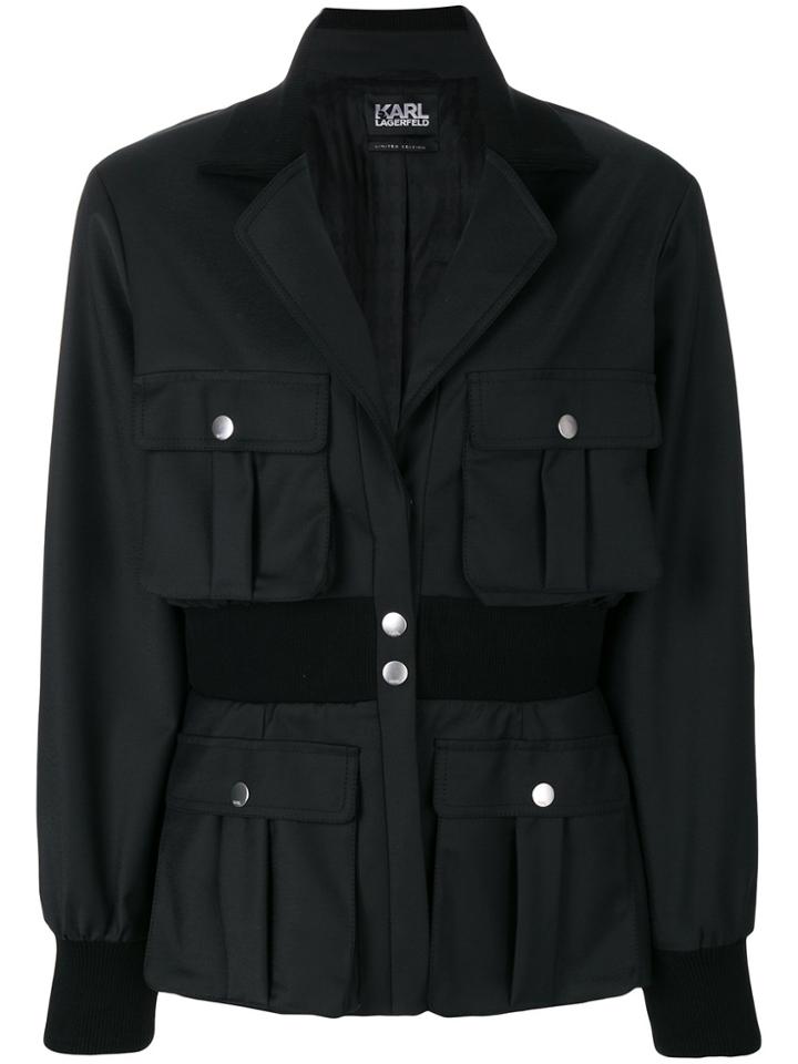 Karl Lagerfeld Ribbed Waist Blazer - Black