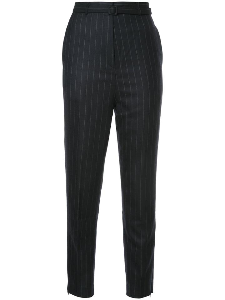 Cityshop Pinstripe Belted Trousers - Black