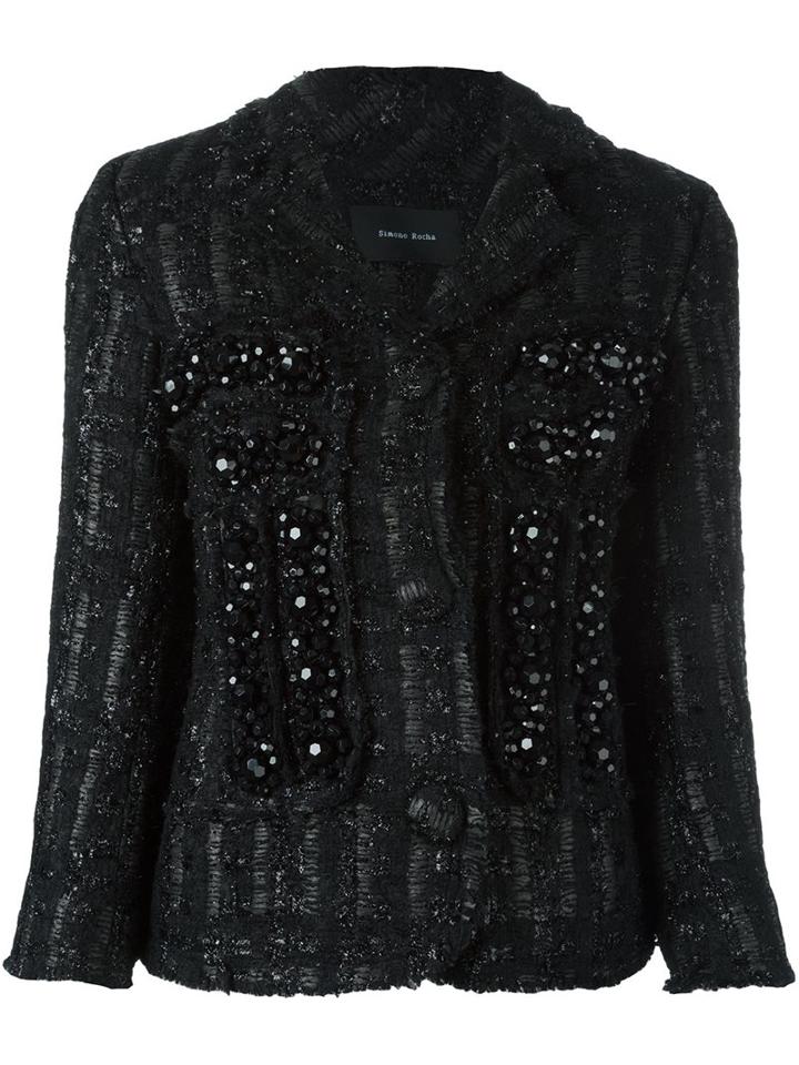 Simone Rocha Embellished Tweed Jacket, Women's, Size: 6, Black, Acrylic/nylon/polyester/wool