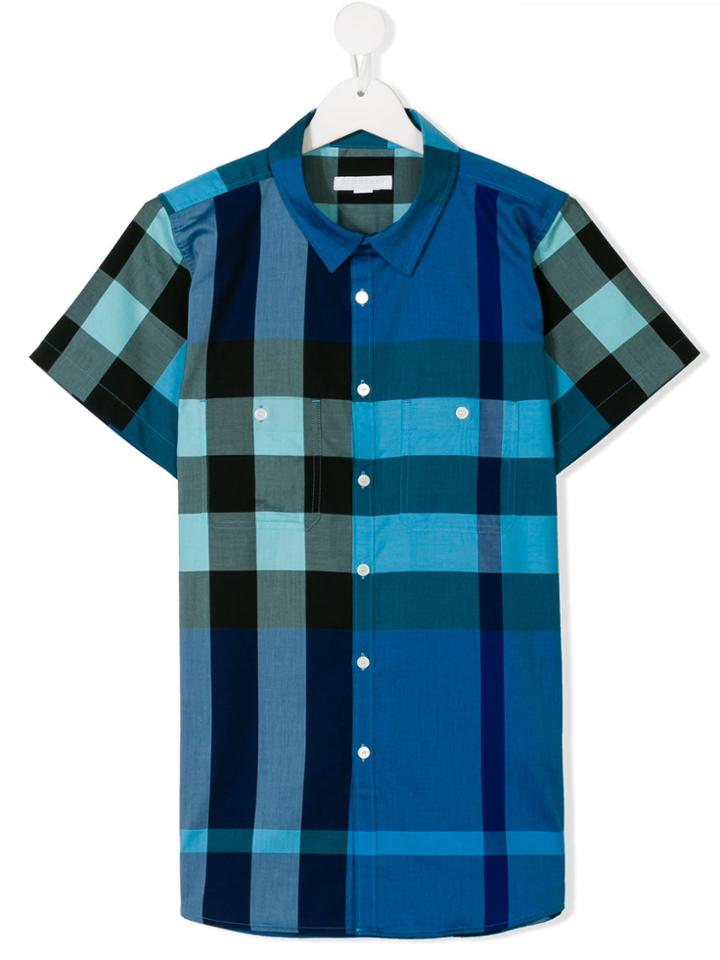 Burberry Kids Checked Poplin Shirt - Blue