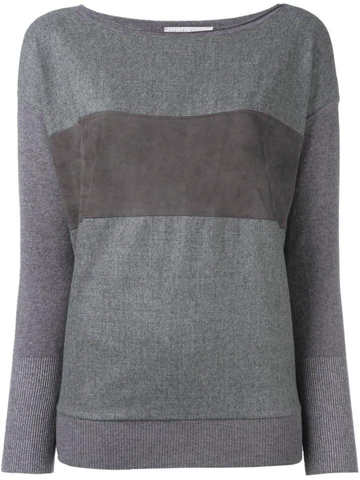 Fabiana Filippi Leather-panel Jumper, Women's, Size: 42, Grey, Silk/chamois Leather/cashmere/merino