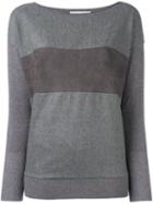 Fabiana Filippi Leather-panel Jumper, Women's, Size: 42, Grey, Silk/chamois Leather/cashmere/merino