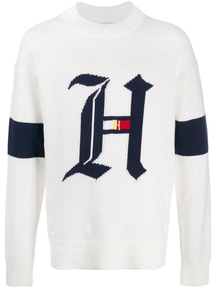 Tommy Hilfiger Logo Intarsia Jumper - White