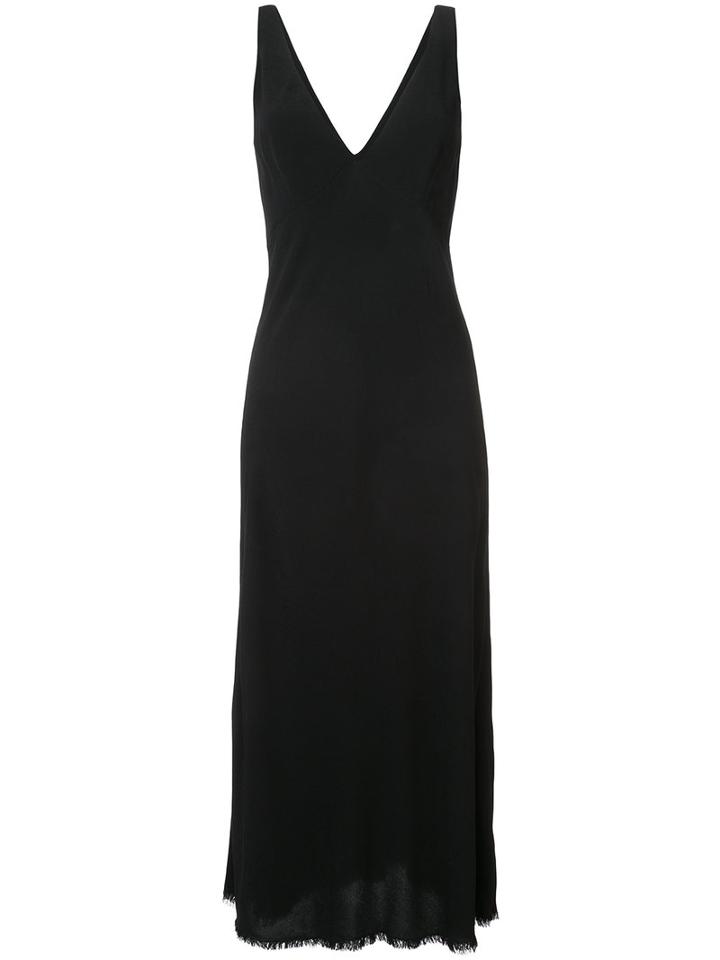 Raquel Allegra - V-neck Frayed Tulip Dress - Women - Rayon - 1, Black, Rayon