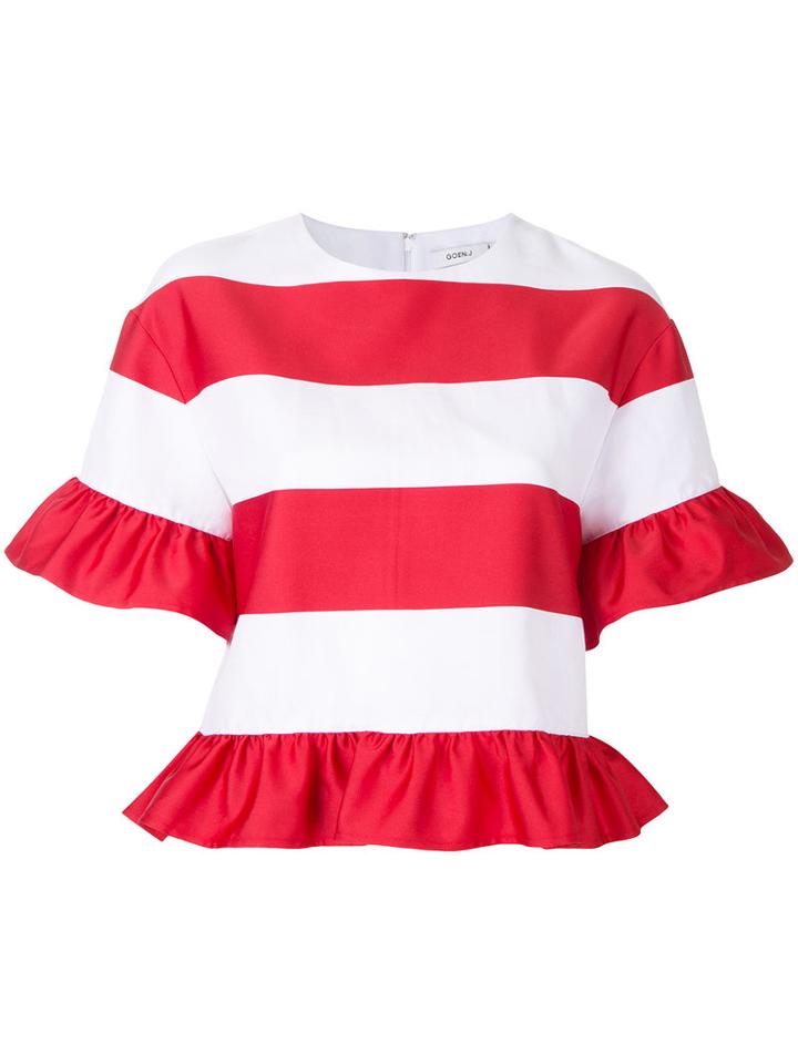 Goen.j Striped Ruffled T-shirt, Women's, Size: Large, White, Cotton/nylon/polyester