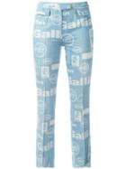 John Galliano Vintage Galliano Team Print Flared Jeans - Blue