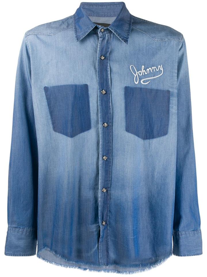 John Richmond Frayed Hem Denim Shirt - Blue