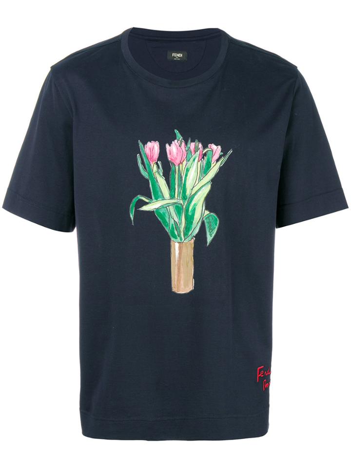 Fendi Flower Jar Print T-shirt - Blue