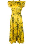 No21 Ruffled Sleeve Floral Dress - Yellow & Orange