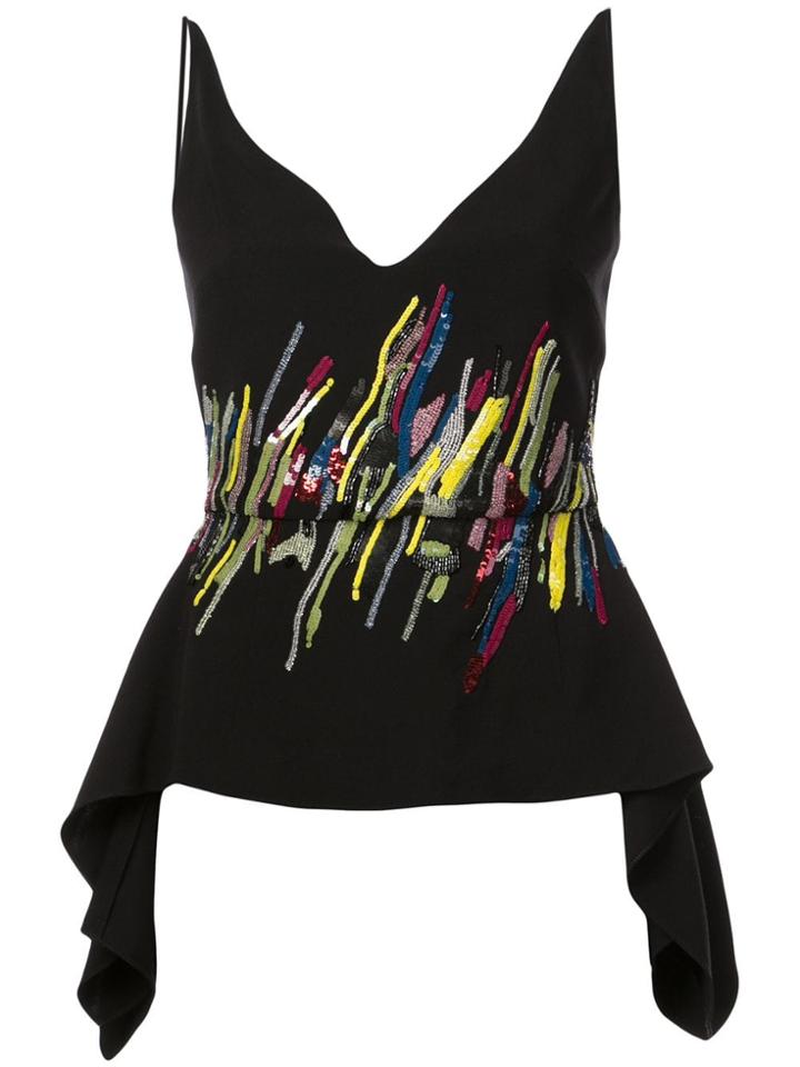 Cushnie Et Ochs Black Halima Sleeveless Deep V Peplum Top