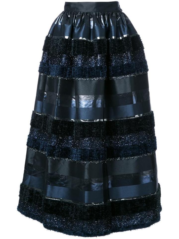 Ingie Paris Textured Stripe Full Skirt, Women's, Size: 42, Black, Polyester