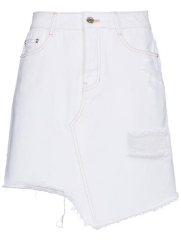 Sjyp White Cut Off Denim Miniskirt