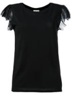 Saint Laurent Lace Flutter Sleeve T-shirt, Women's, Size: Medium, Black, Cotton/polyamide