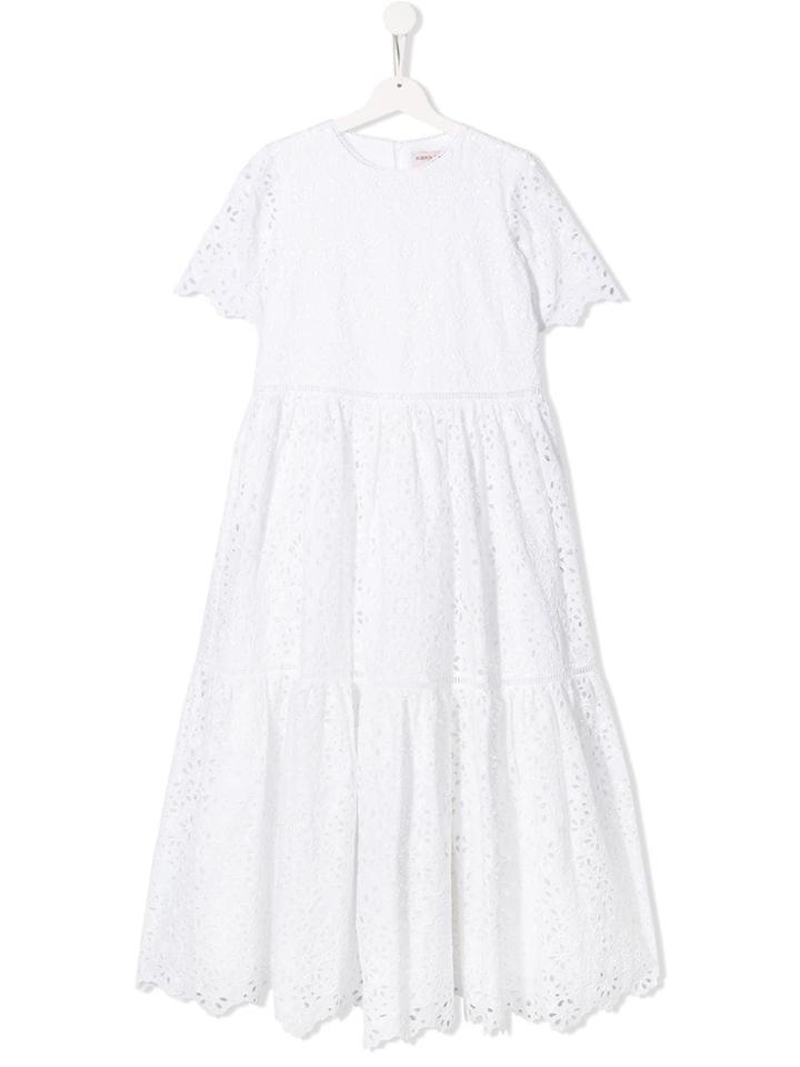Alberta Ferretti Kids Teen Embroidered Floral Details Dress - White
