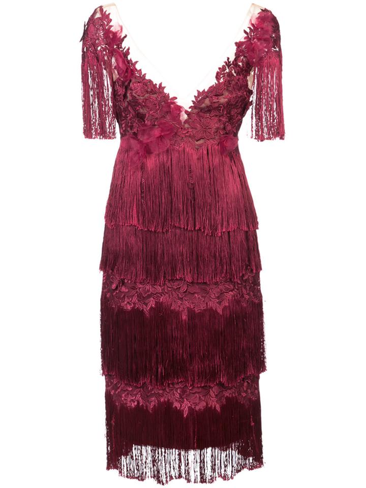 Marchesa Notte Embroidered And Fringed Dress