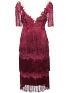 Marchesa Notte Embroidered And Fringed Dress