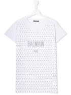 Balmain Kids Teen Studded Logo T-shirt - White