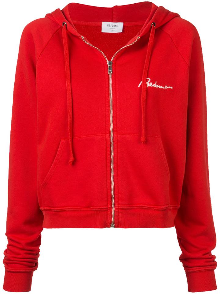 Re/done Zipped Logo Hoodie - Red