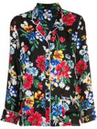 Piamita Floral-print Pyjama Shirt, Women's, Size: Large, Black, Silk