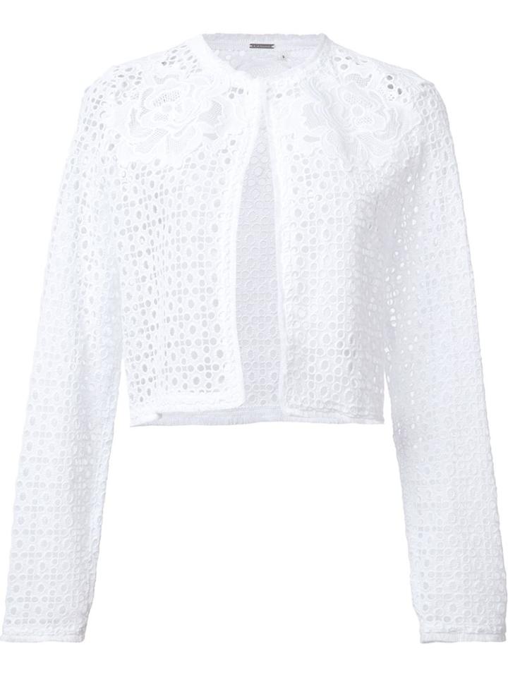 Elie Tahari Embroidered Cropped Jacket, Women's, Size: Medium, White, Cotton